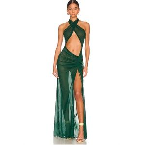 Kim Shui Mesh Wrap Gown in Green / SMALL